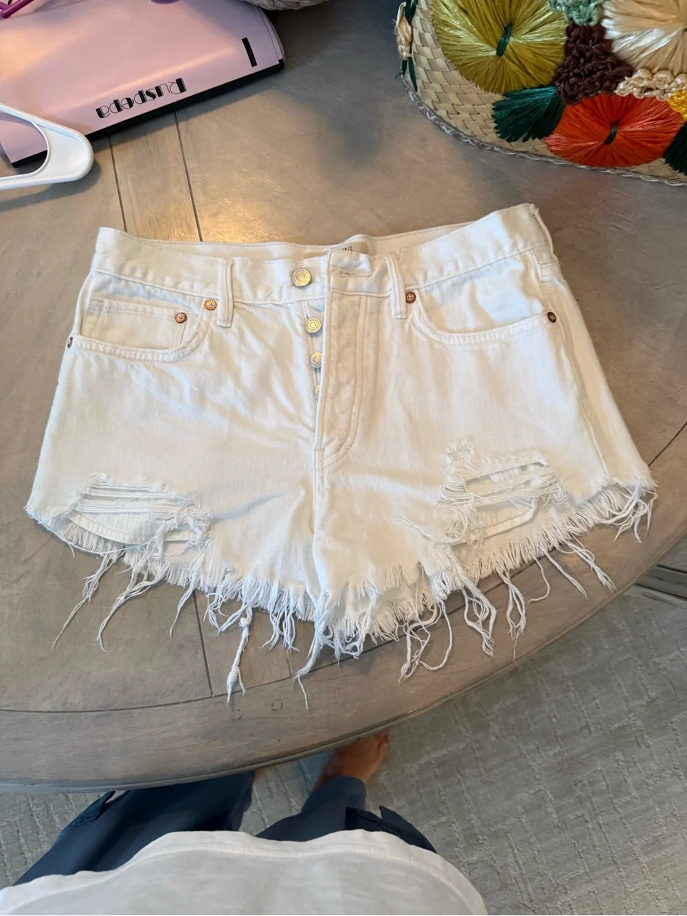 Free People Women's White Distressed Denim Shorts
